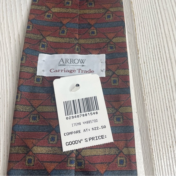 Arrow Men’s Silk Necktie Tie Geometric Burgundy Rust Blue Tan NEW NWT Classic - Picture 6 of 7